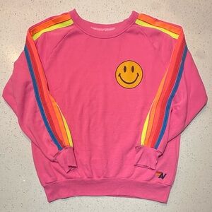 Aviator Nation smiley relaxed sweatshirt in bright pink / unisex / pre-loved